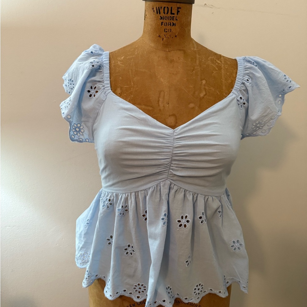 Japna Light Blue Eyelet Crop Top